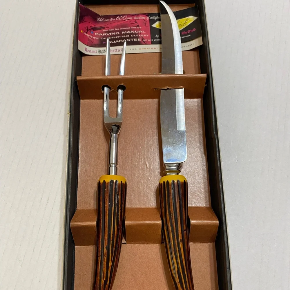 Vintage Sheffield English Stainless Serving Cutlery Carving Set IOB